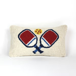 a white pickleball pillow with red paddles from madcap cottage