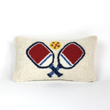 a white pickleball pillow with red paddles from madcap cottage