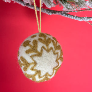 White and brown felt christmas snowflake ornament