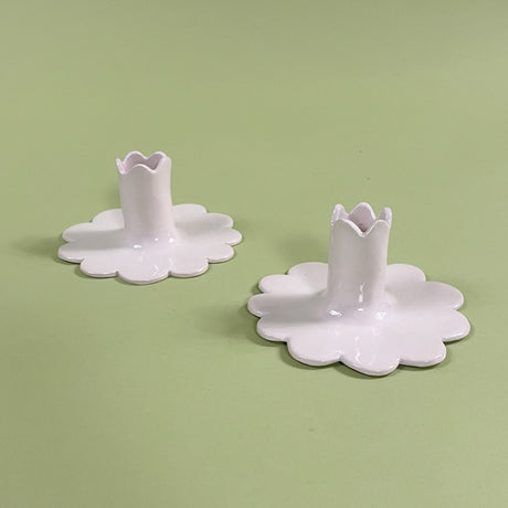 madcap cottage Scalloped white ceramic candle holder