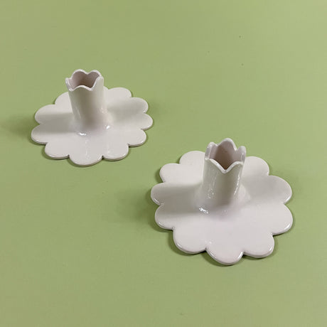 madcap Cottage pair of white ceramic candleholders