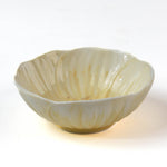 Hand-Painted Yellow Ceramic Flower-Shaped Bowl on a white background