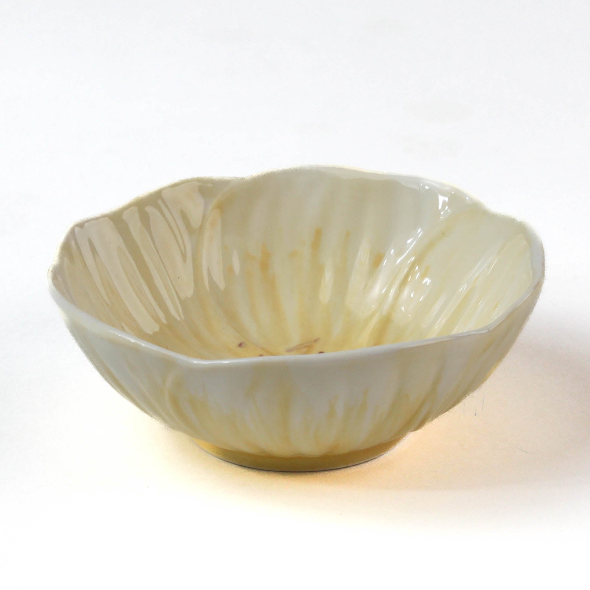 Hand-Painted Yellow Ceramic Flower-Shaped Bowl on a white background