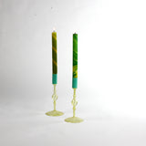 Colored Glass Candle Holders, Yellow with Color Tops, Set of 2