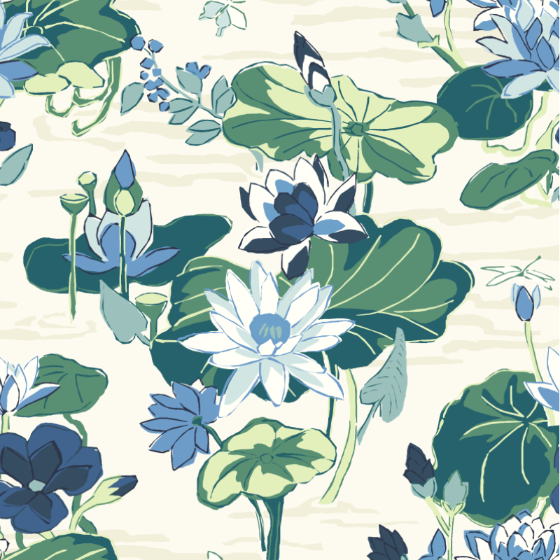Lily Pond Lane Oyster Blue Wallpaper Sample