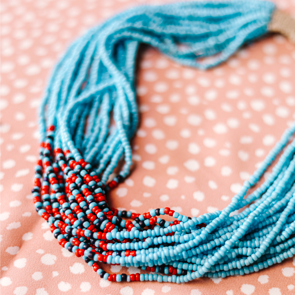 Small Light Blue Indian Glass-Bead Necklace