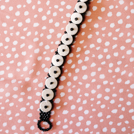 Small Black Bead-and-Shell Bracelet