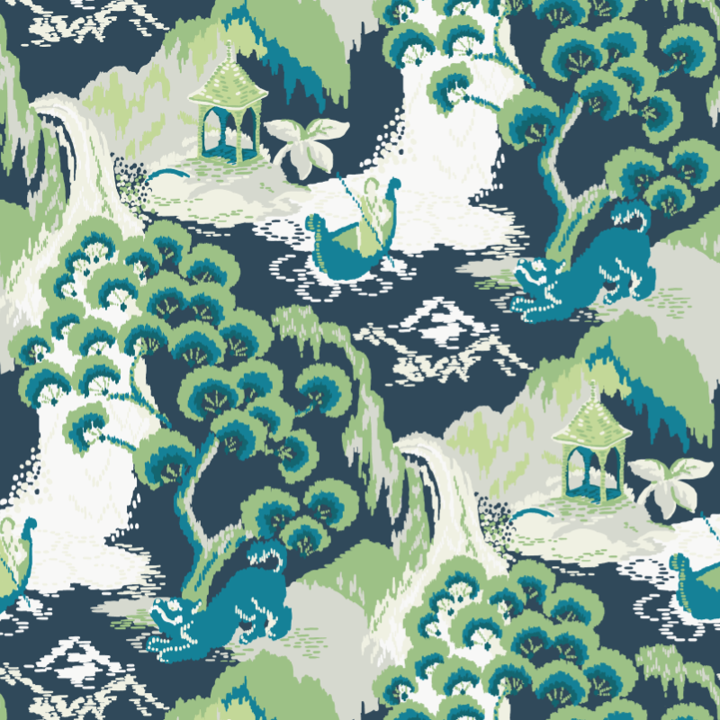 Old Peking Jungle Green Wallpaper
