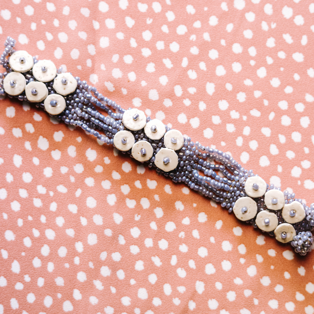 Medium Silver Bead-and-Shell Bracelet