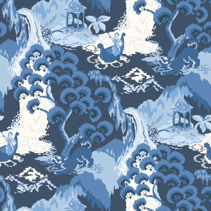 Old Peking Ocean Blue Wallpaper