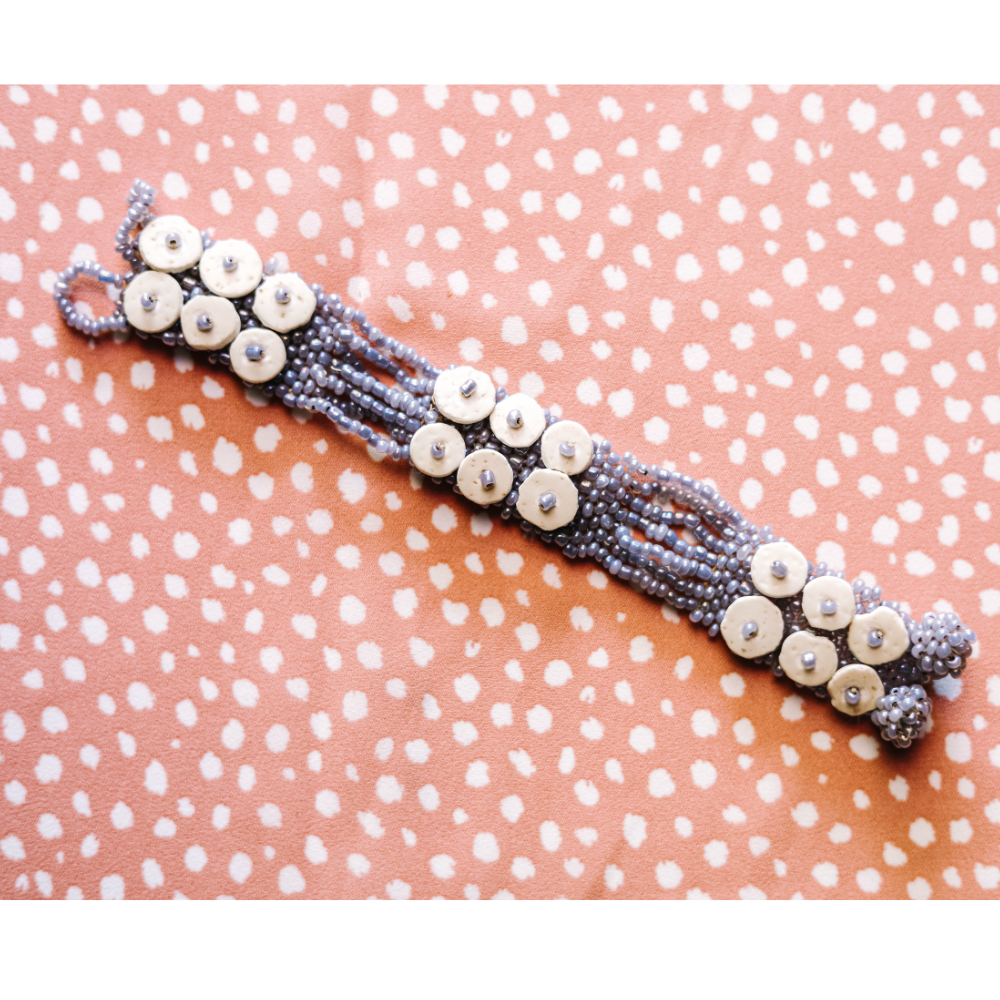 Medium Silver Bead-and-Shell Bracelet
