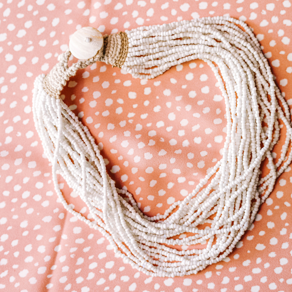 Small White Indian Glass-Bead Necklace