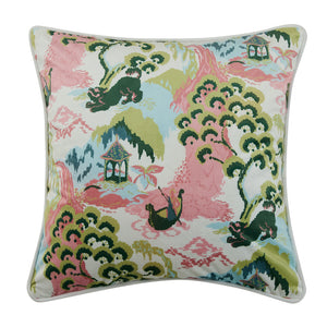 Old Peking Pink Velvet 18" Square Throw Pillow