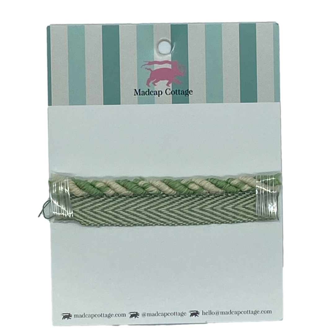 Knot’s Landing 1/4″ Cord with Flange Trim Sample Barbados Green