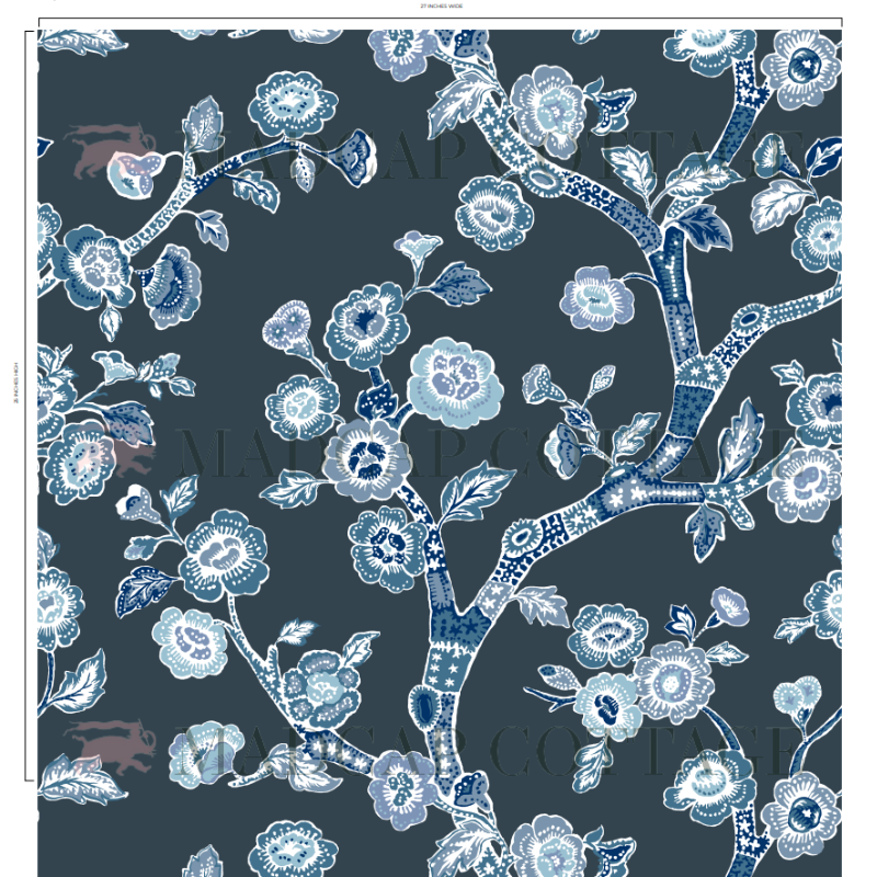 Temple Garden Navy Blue Wallpaper