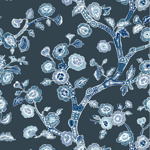 Temple Garden Navy Blue Wallpaper