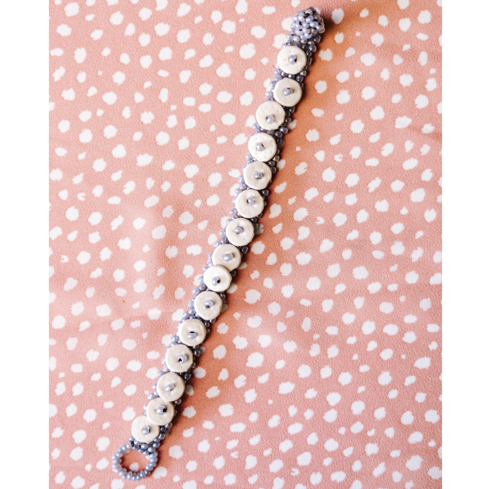 Small Silver Bead-and-Shell Bracelet