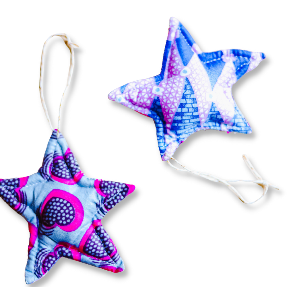 African Wax Print Pink/Blue Christmas Ornaments