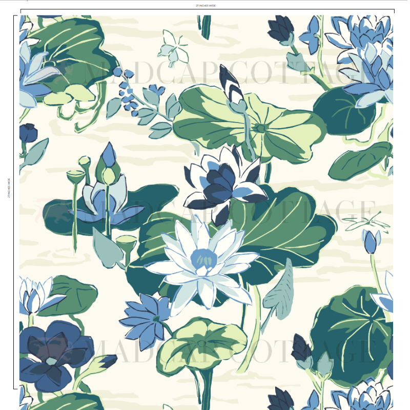 Lily Pond Lane Oyster Blue Wallpaper
