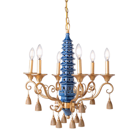 A navy blue pagoda chandelier