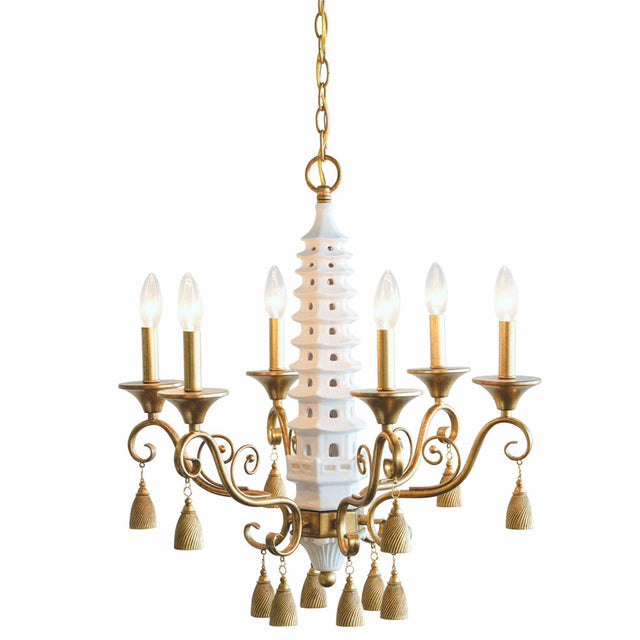 A cream porcelain pagoda chandelier with gold details