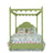 A green four poster canopy bed
