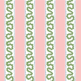 Harbor Trail fabric from Madcap cottage that is a white, green and pink striped fabric featuring a green squiggle motif 