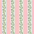 Harbor Trail fabric from Madcap cottage that is a white, green and pink striped fabric featuring a green squiggle motif 