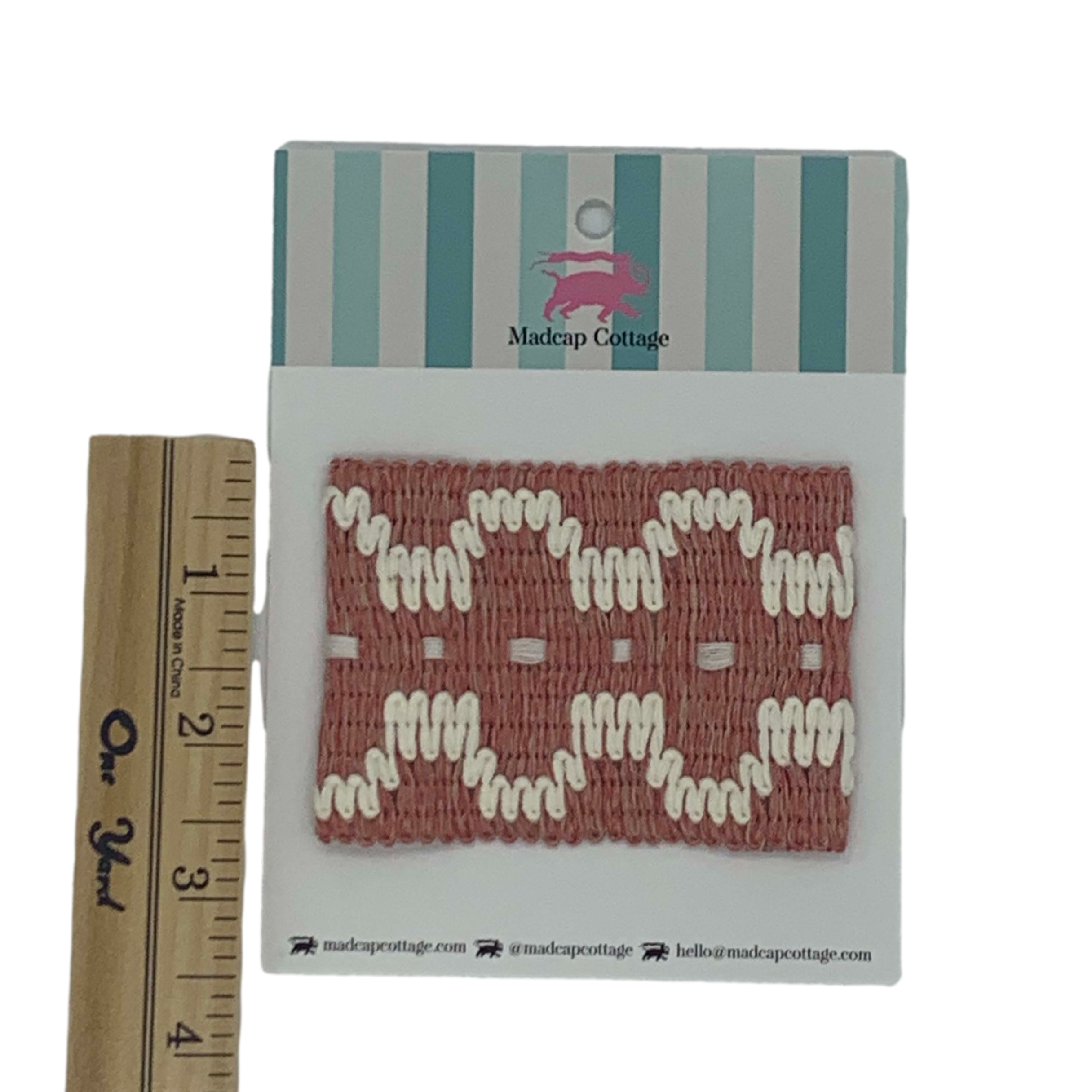 Map Cap Sample Summer in Crete 2.5″ Tape Trim Sample Southampton Pink – Madcap Cottage
