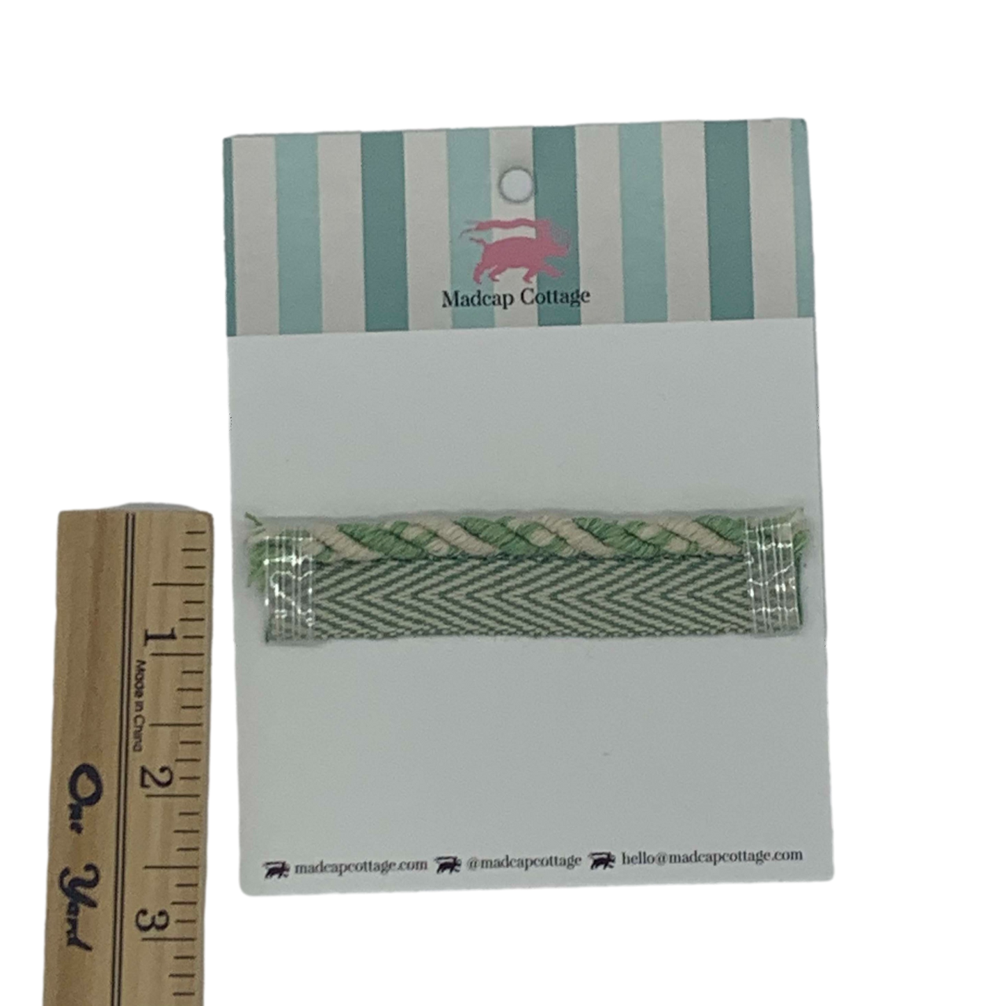 Knot’s Landing 1/4″ Cord with Flange Trim Sample Barbados Green