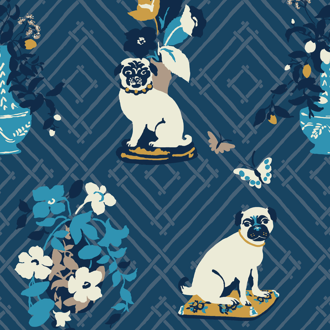 Imperial City Ocean Blue Pre-Pasted Wallpaper Sample