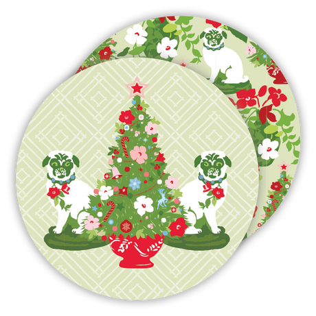 Christmas Pugs Round Paper Coasters