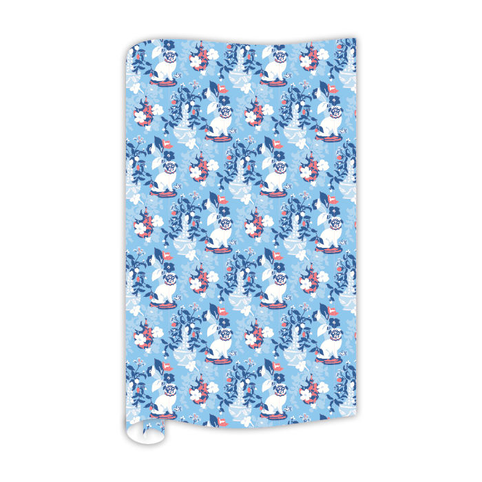 Wrapping Paper - Blue Pugs with Urns