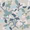 Strawberry fabric featuring motifs of yellow strawberries, blue lemons, white flowers and green leaves on a grey background. 