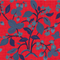 Strawberry fabric featuring motifs of strawberries, lemons, blue flowers and eaves on a red background. 