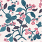 Strawberry fabric featuring motifs of strawberries, green lemons, pink flowers and teal leaves on a white background. 