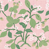Strawberry fabric featuring motifs of strawberries, lemons, white flowers and green leaves on a pink background. 