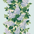 Hydrangea fabric featuring lavender colored hydrangea on a light blue background