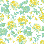 A geranium wallpaper sample featuring yellow geraniums on a white background.
