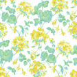 A geranium wallpaper sample featuring yellow geraniums on a white background. 