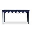 a navy blue console table with scalloped edges