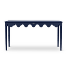 a navy blue console table with scalloped edges