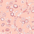 pink and white chinoiserie wallpaper sample featuring pink cherry blossom motifs on a pink background. 