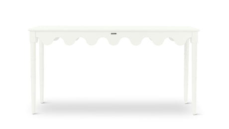 A white console table with scalloped edges
