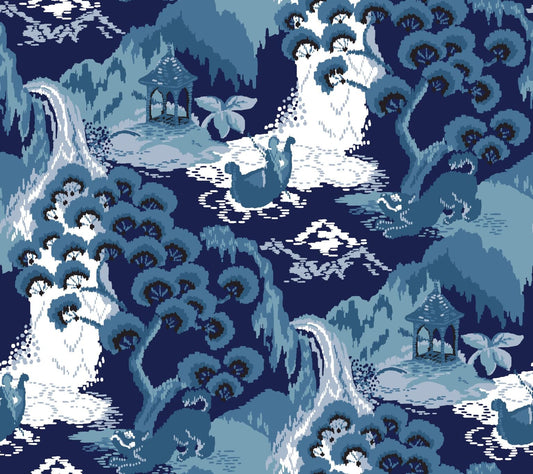 Old Peking Navy Blue Peel & Stick Wallpaper Sample
