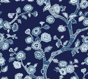 Temple Garden Navy Blue Peel & Stick Wallpaper