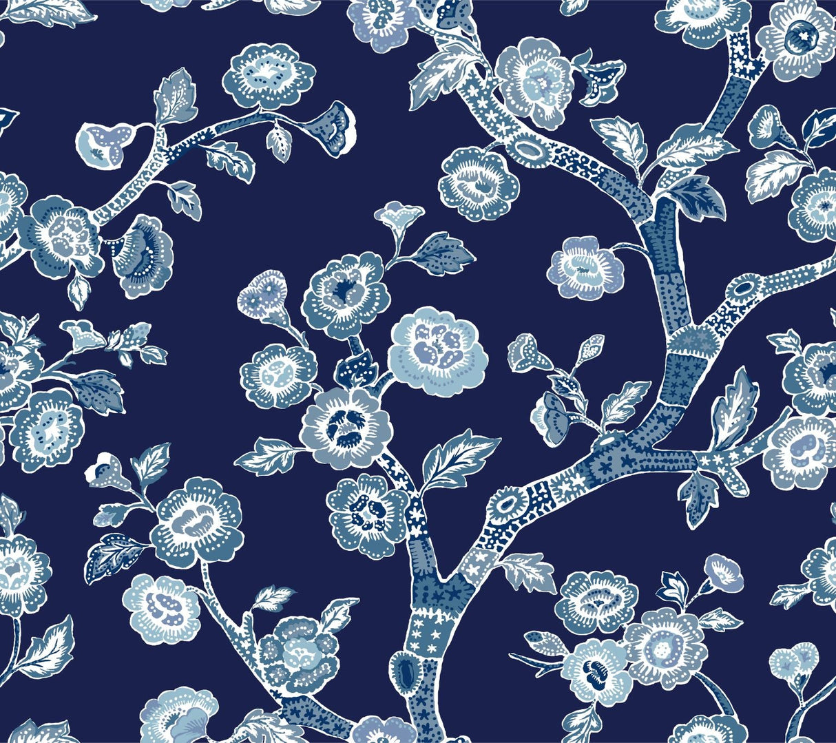 Temple Garden Navy Blue Peel & Stick Wallpaper Sample