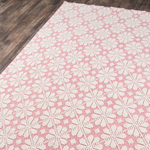 Seville wool pink and ivory patterned flatweave area rug with subtle woven motif and textured design.