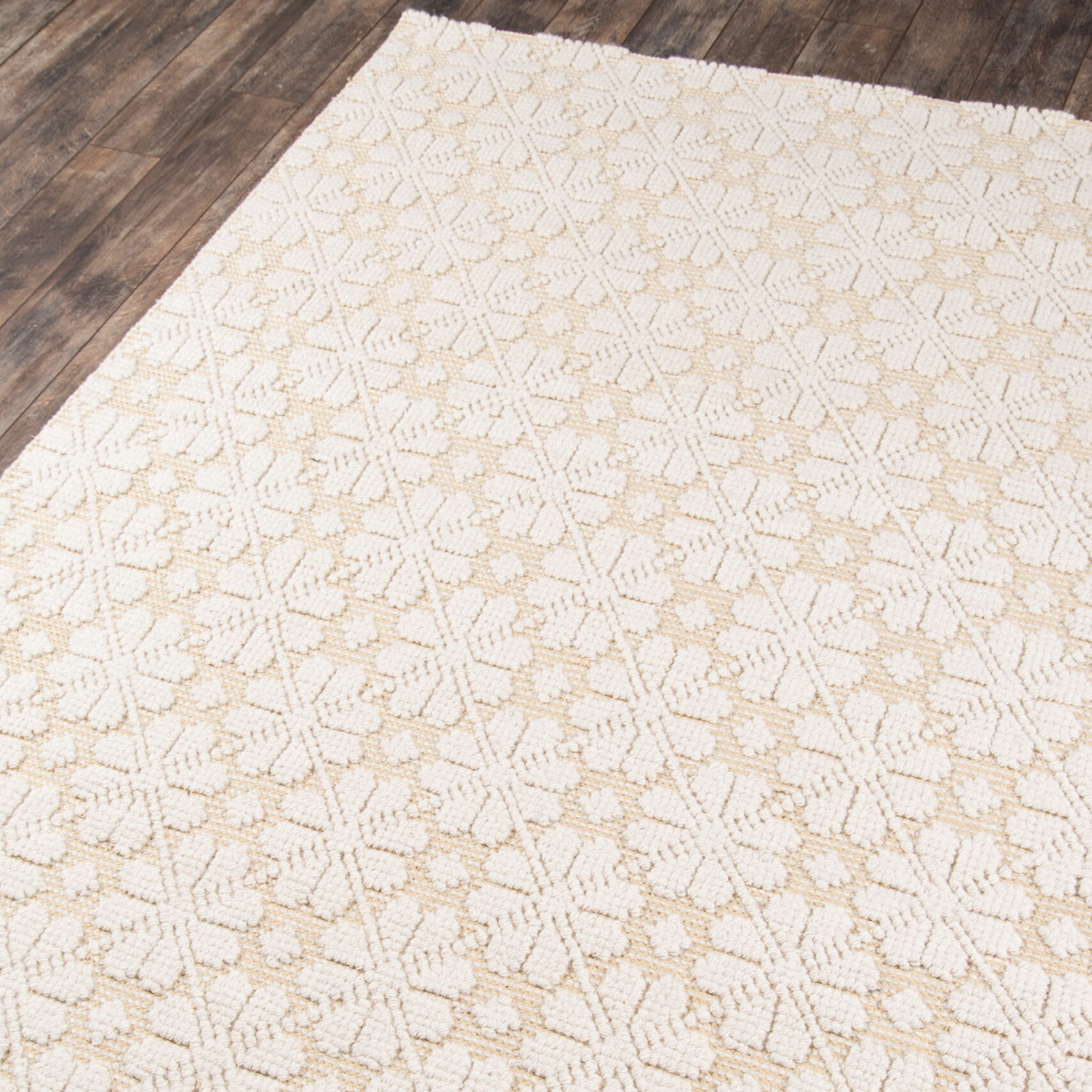 Seville wool yellow patterned flatweave area rug with subtle textured design.