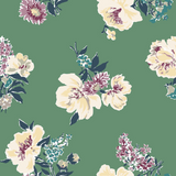 Swans Island Moss Green Floral Pre-Pasted Wallpaper